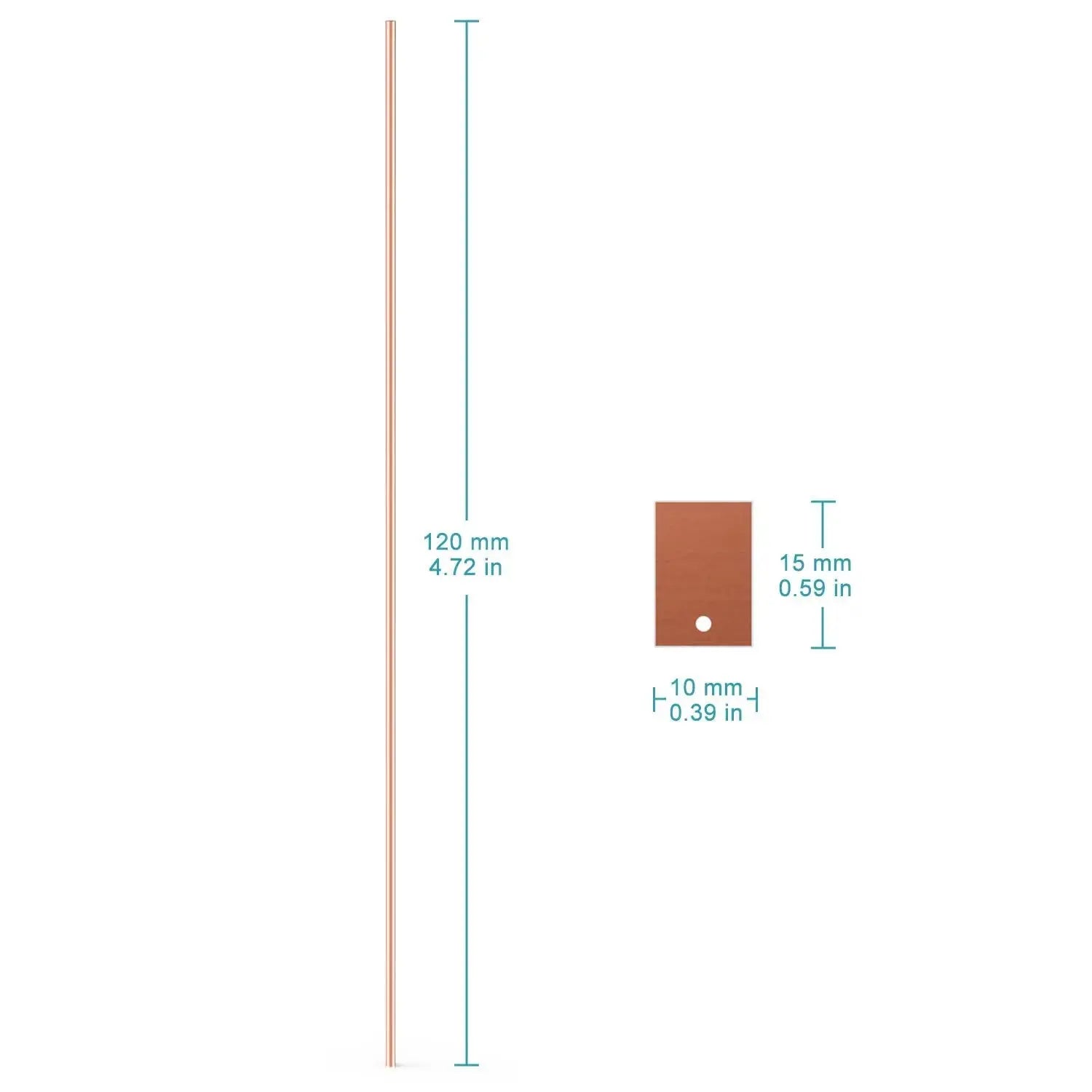 Side view and dimensional layout of the durable StonyLab Copper Sheet Electrode