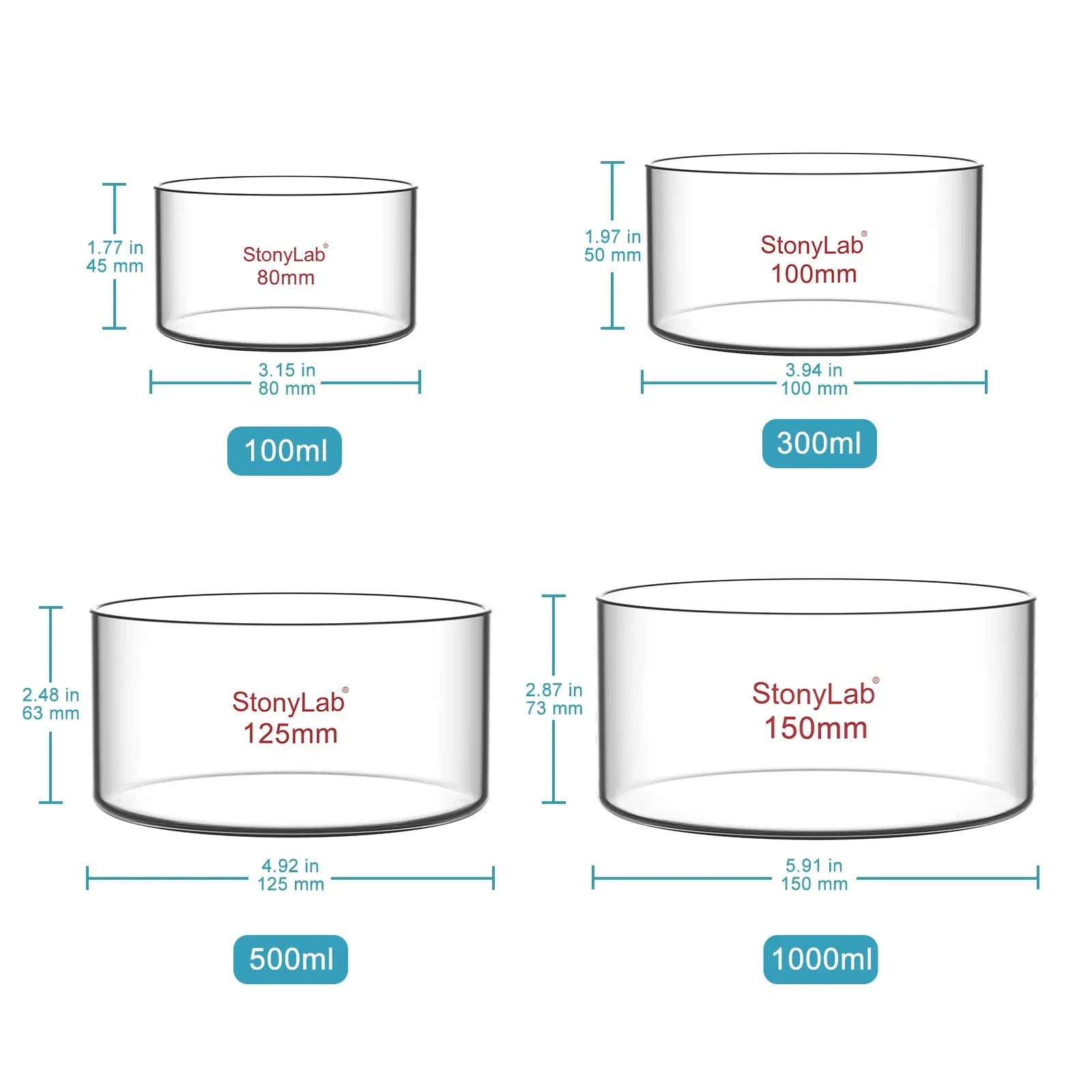 Crystallizing Dish, No Spout, 100-1000 ml Dish-Crystallizing