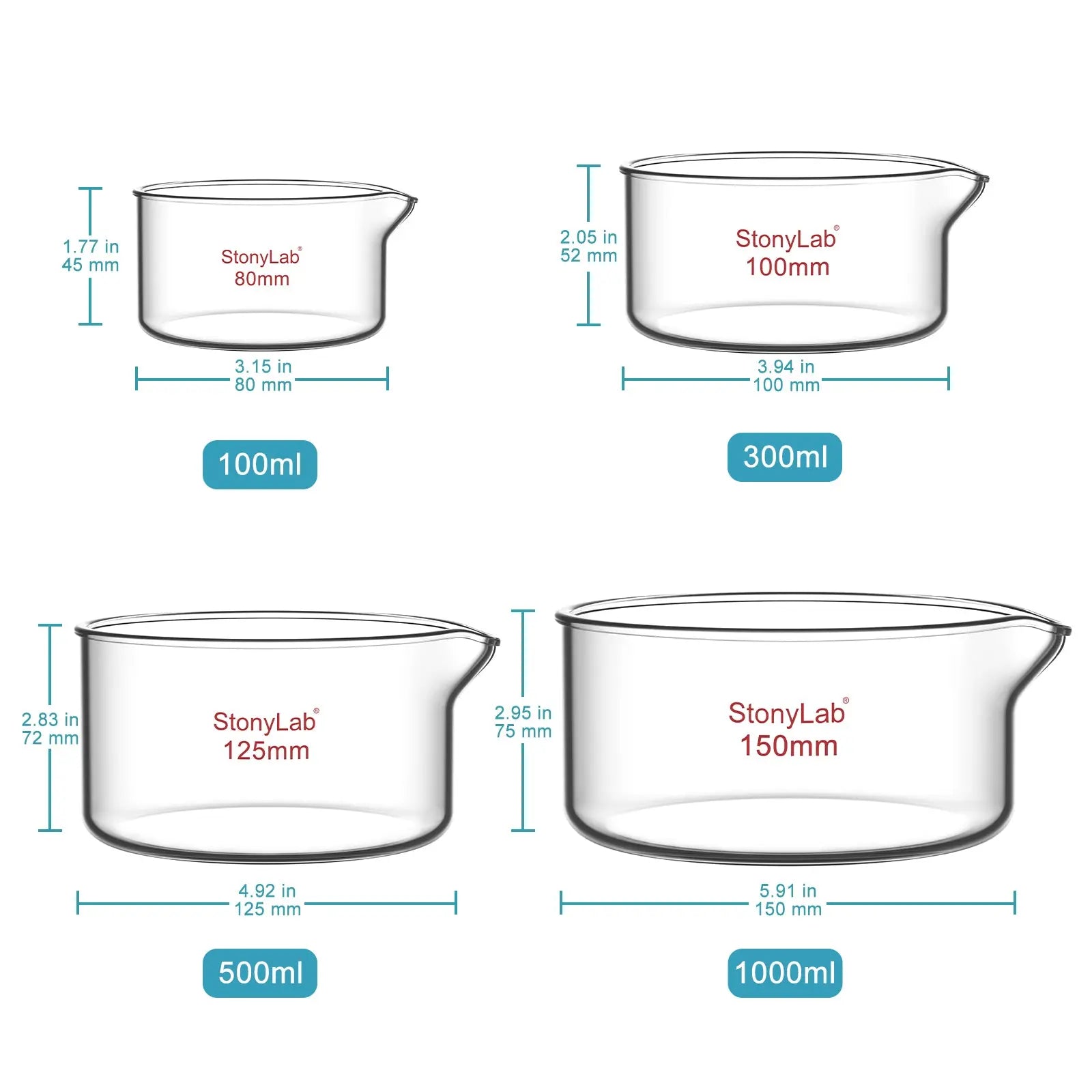 Crystallizing Dish, with Spout, 100-1000 ml Dish-Crystallizing
