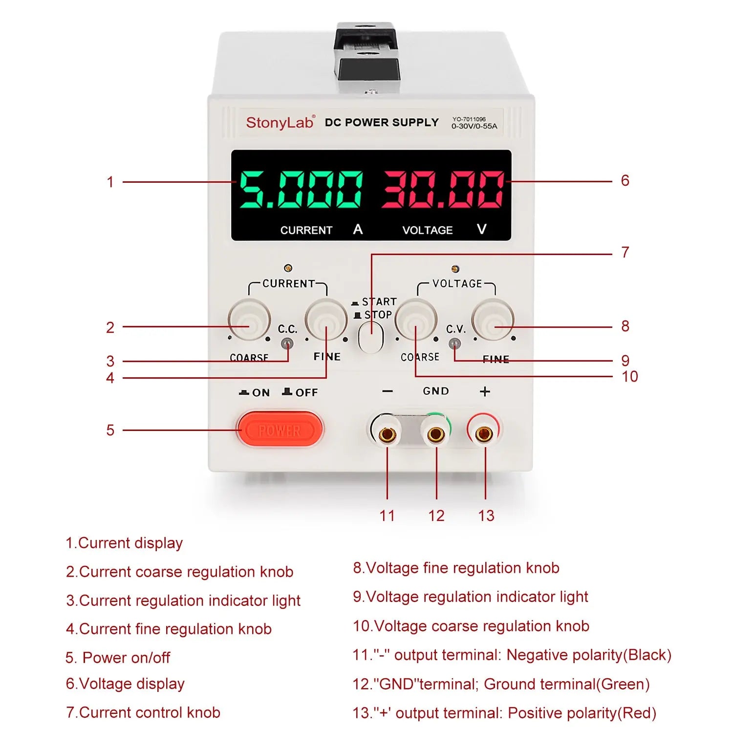 Close-up view showing the precise design and material of StonyLab DC Power Supply