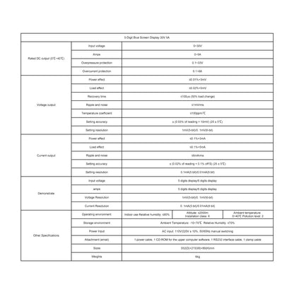 DC Power Supply, 5-Digit Blue Screen Display 30V-5A Output DC Power Supply