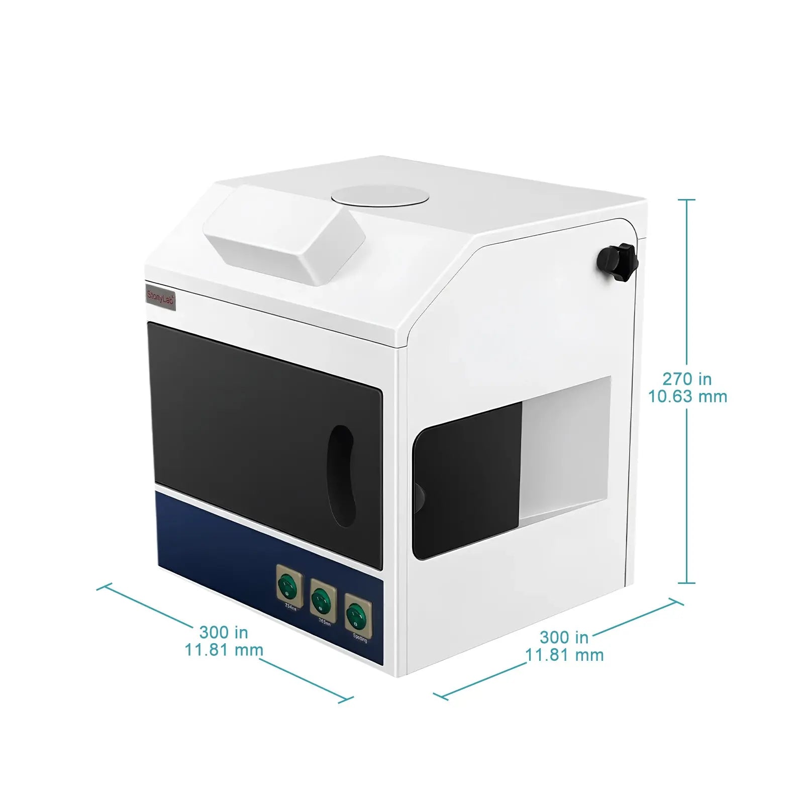 Close-up view showing the precise design and material of StonyLab Darkroom UV Analyzer Cabinet