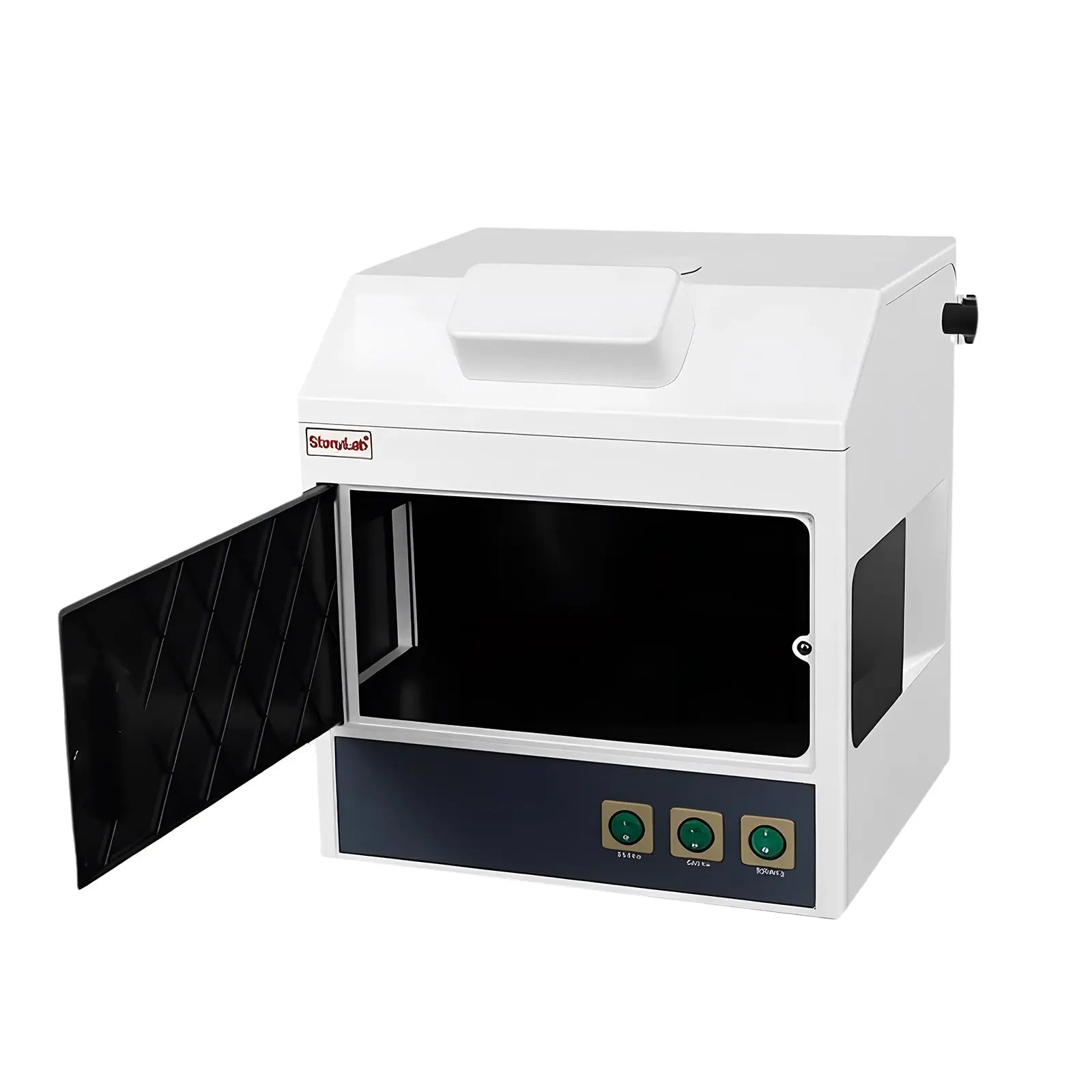 Side view and dimensional layout of the durable StonyLab Darkroom UV Analyzer Cabinet
