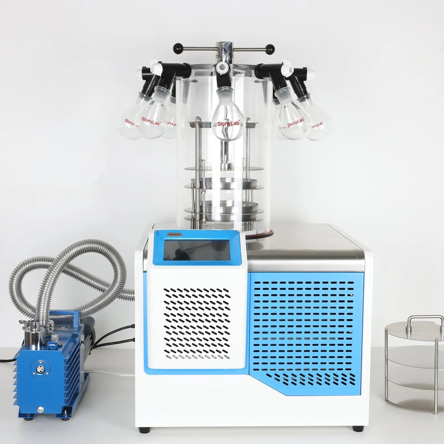 Comprehensive product view and setup components for StonyLab Benchtop Freeze Dryer with Vacuum Pump