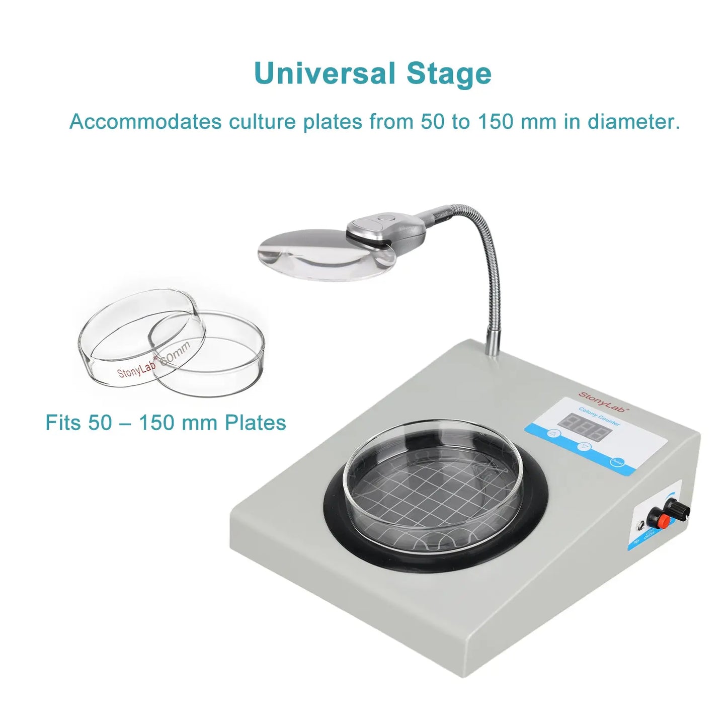 Digital Colony Counter, 0-999 Count Range, 3× / 9× Magnification, Manual Counting for Microbiology Labs