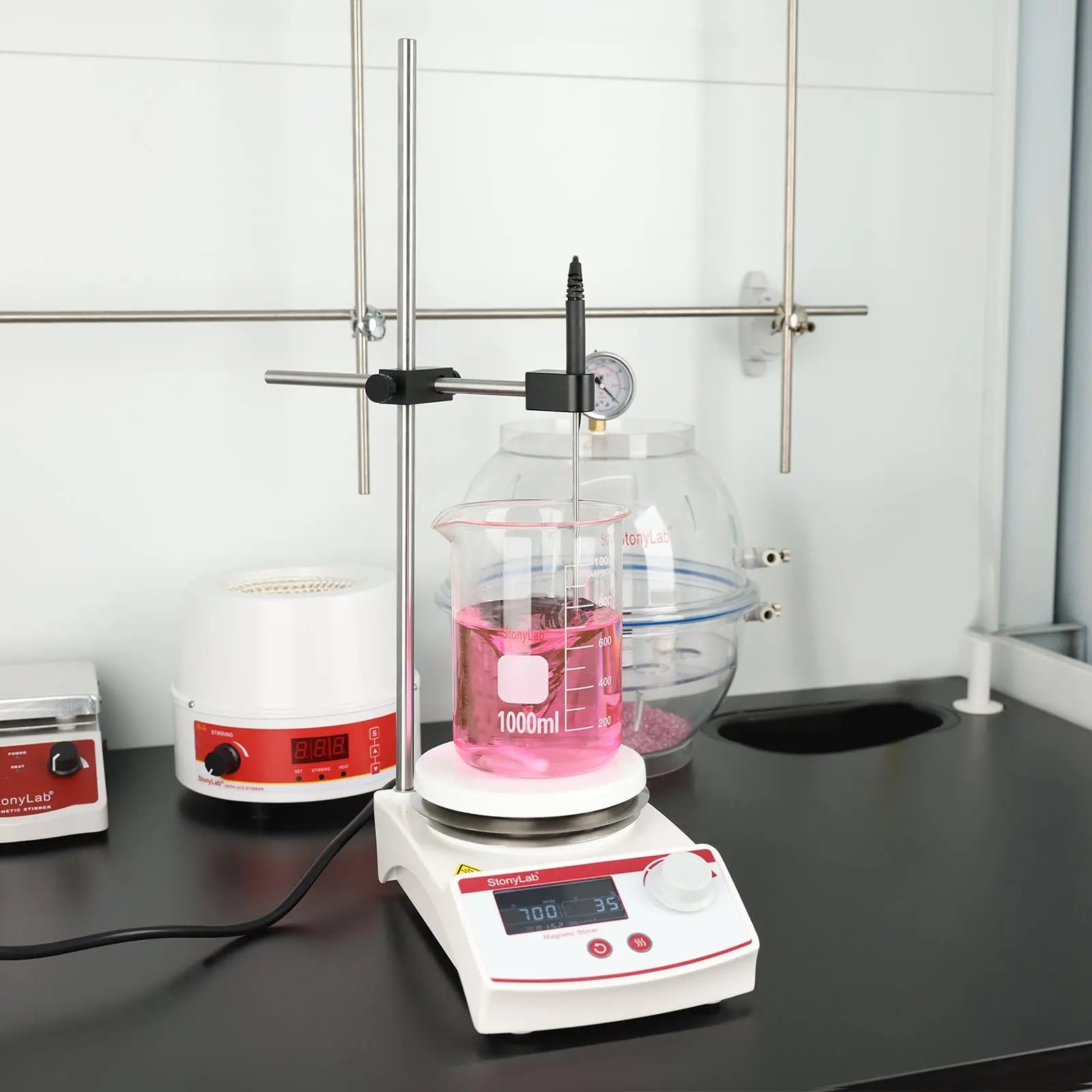 Comprehensive product view and setup components for StonyLab Digital Heating Magnetic Stirrer with Temperature Sensor
