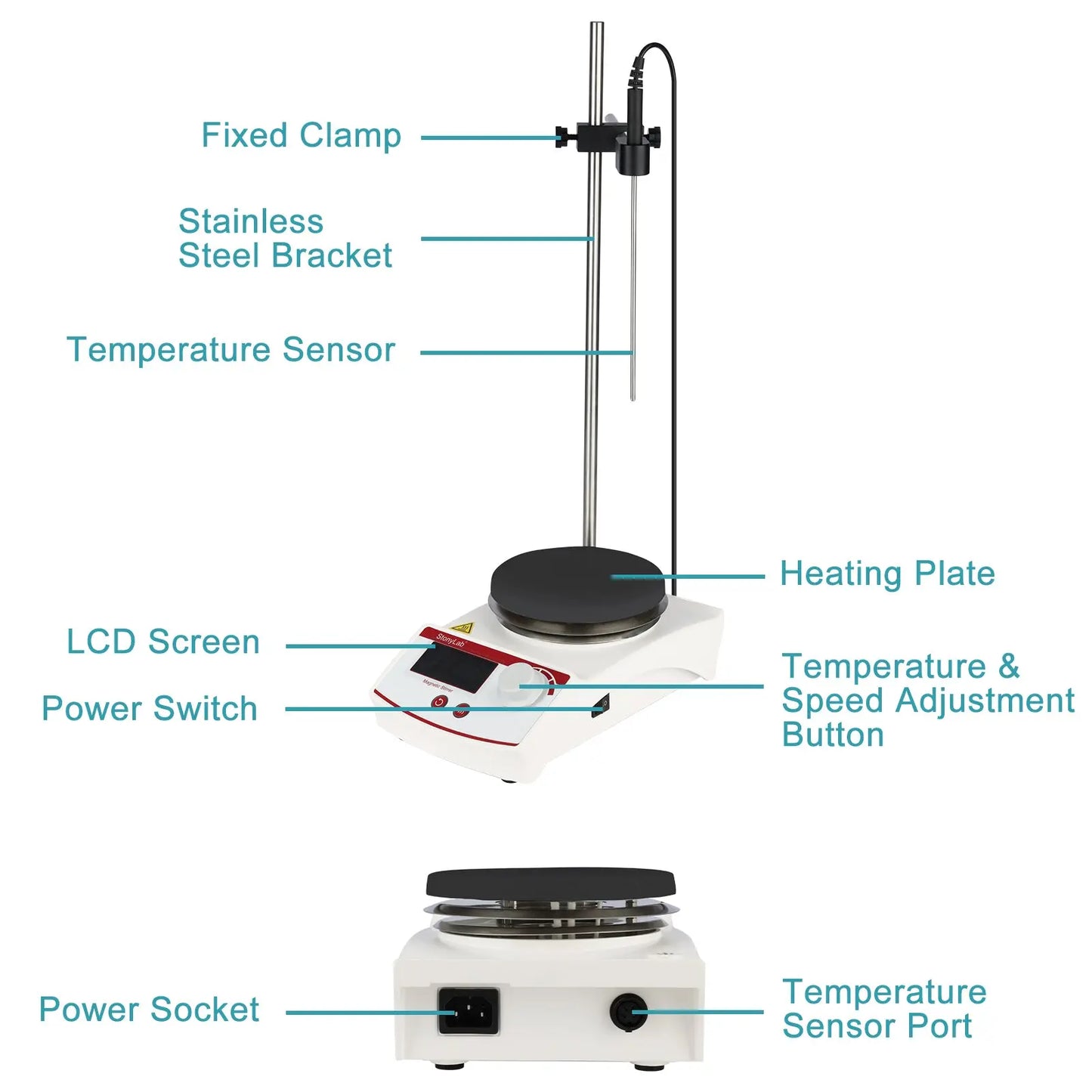 Digital Heating Magnetic Stirrer with Temperature Sensor, 20 L Max Capacity, 100-2000 RPM, Max 400°C, ± 0.2°C Accuracy, 5.7 inch Diameter Magnetic Stirrer