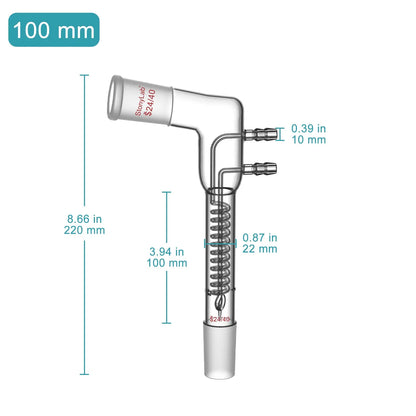Dimroth Coil Reflux Condenser, 105° Bent, 24/40 Joint, 100 mm