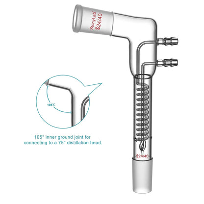 Dimroth Coil Reflux Condenser, 105° Bent, 24/40 Joint, 100 mm