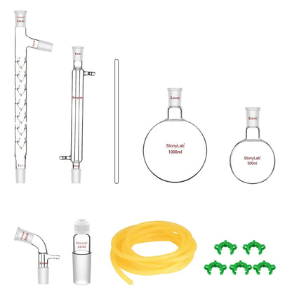 Complete borosilicate glass distillation kit for laboratory distillation, fractional distillation, separation and organic synthesis StonyLab