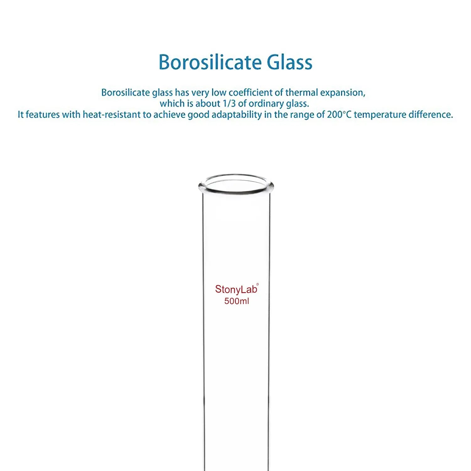 Side view and dimensional layout of the durable StonyLab Dropping Funnel with PTFE Stopcock