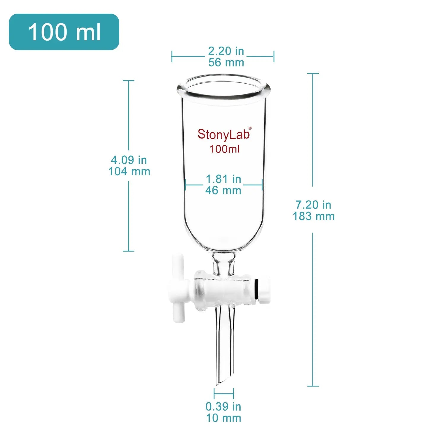 Dropping Funnel with PTFE Stopcock, 100-500 ml Glass Funnel