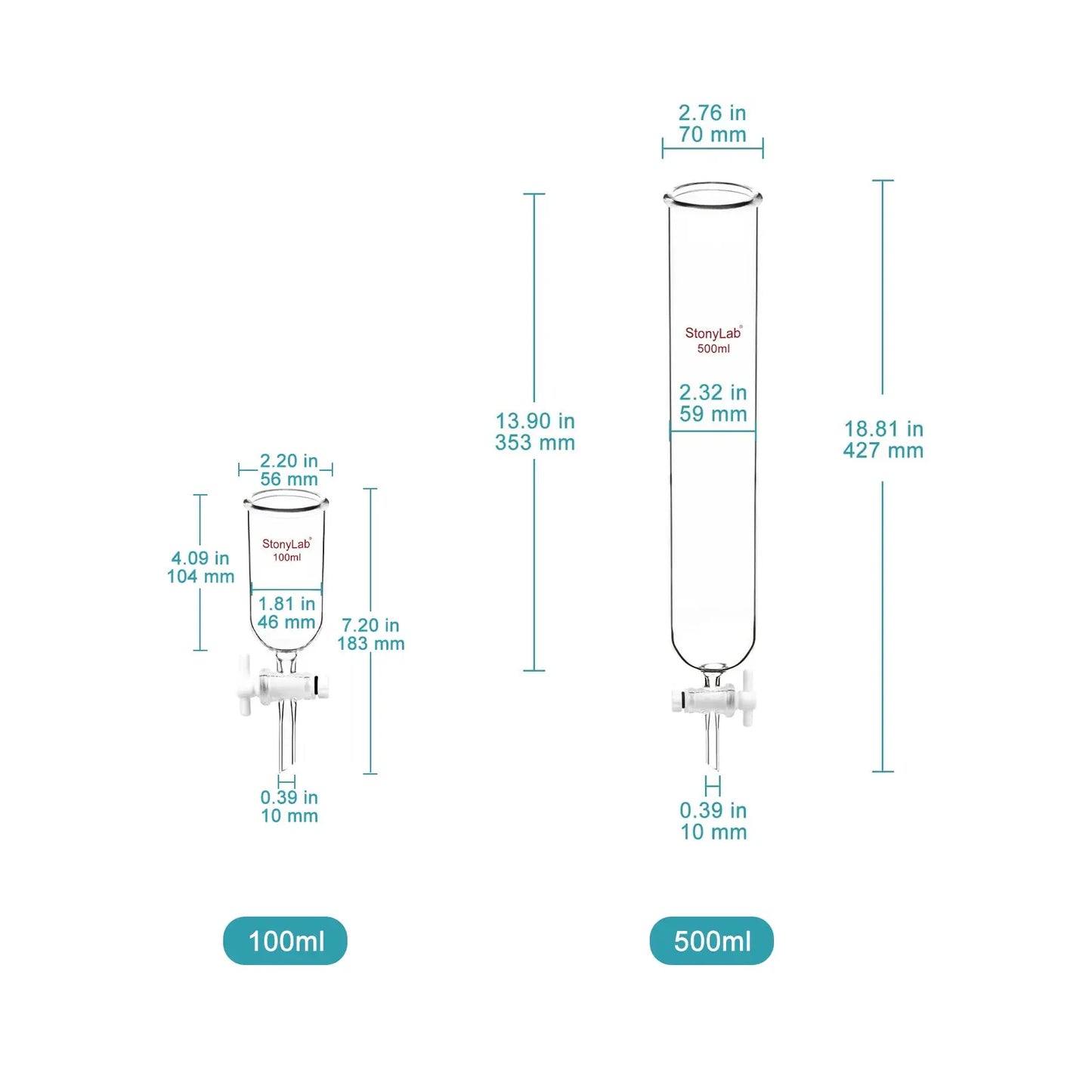 Dropping Funnel with PTFE Stopcock, 100-500 ml Funnels-Glass Funnels