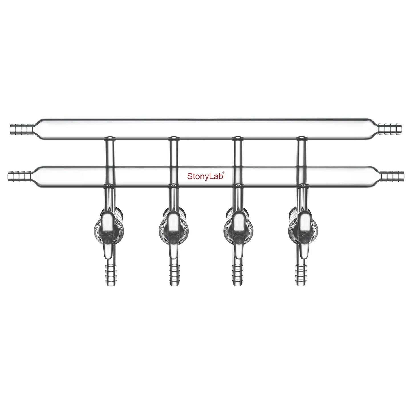 Dual-Manifold with Glass Stopcocks, 4 Ports and 2 Hose Connections Per Bank Double Vacuum Manifold