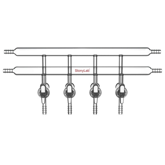 Dual-Manifold with Glass Stopcocks, 4 Ports and 2 Hose Connections Per Bank Double Vacuum Manifold