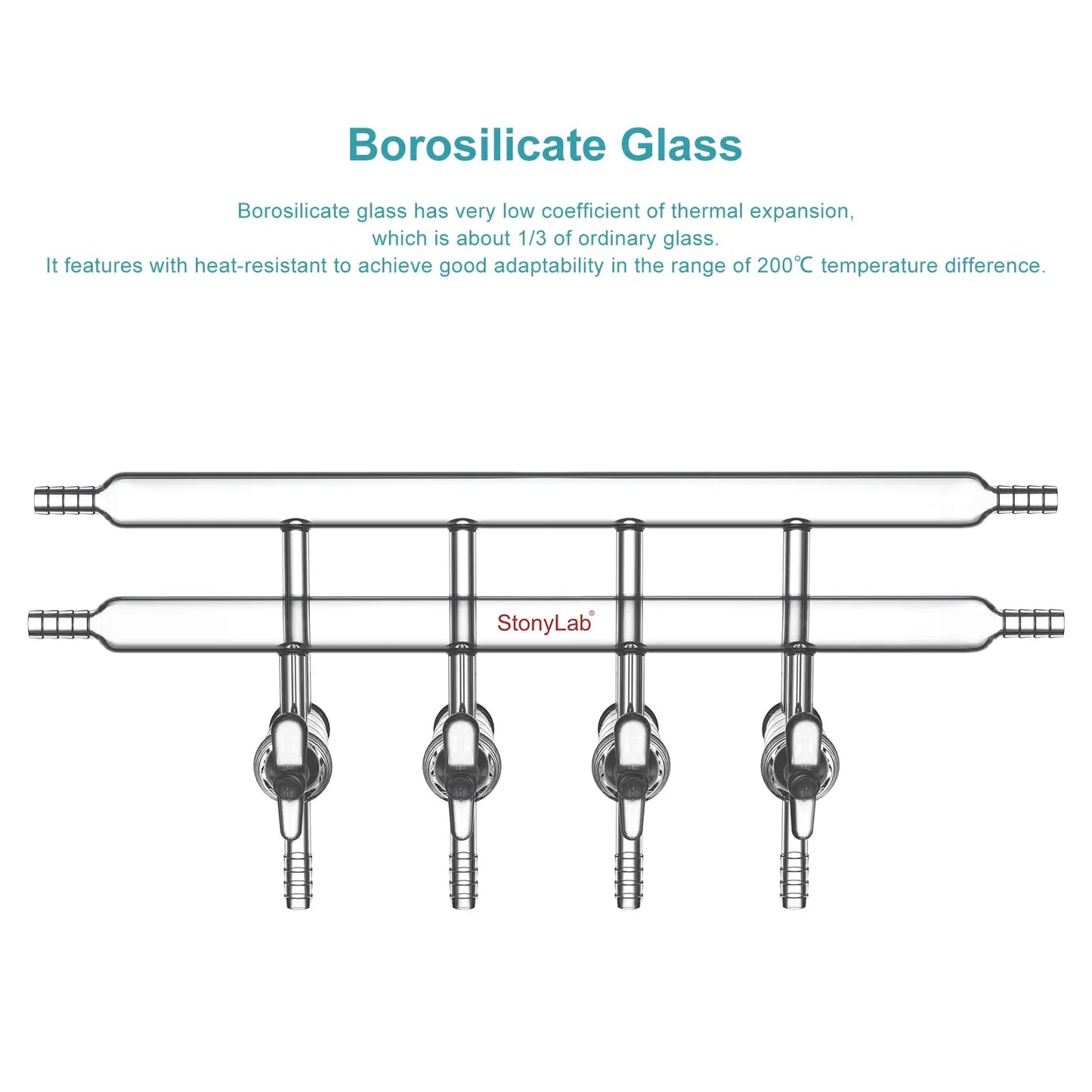 Dual-Manifold with Glass Stopcocks, 4 Ports and 2 Hose Connections Per Bank Double Vacuum Manifold