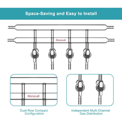 Dual-Manifold with Glass Stopcocks, 4 Ports and 2 Hose Connections Per Bank Double Vacuum Manifold