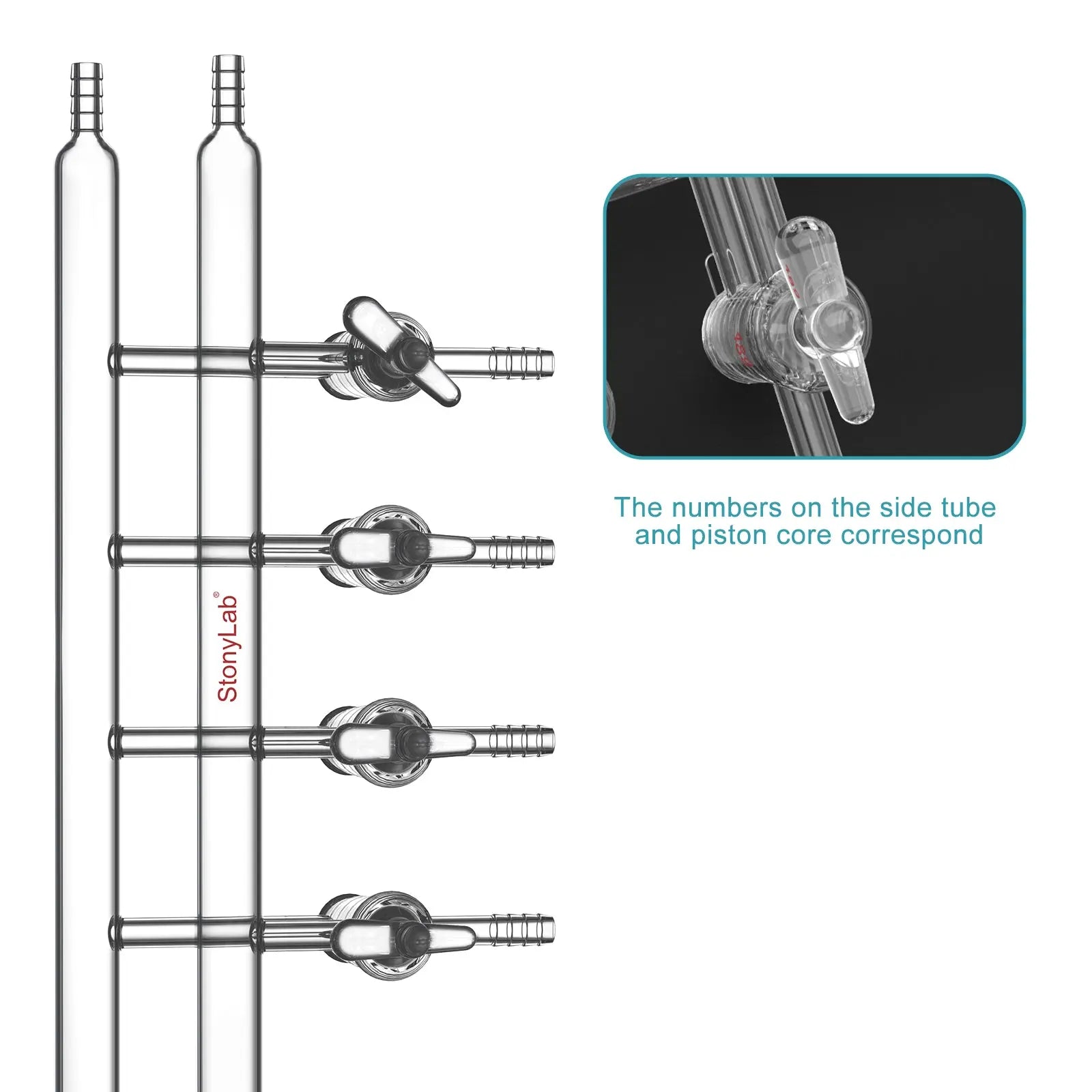 Detailed structural assembly component for StonyLab Dual-Manifold with Glass Stopcocks