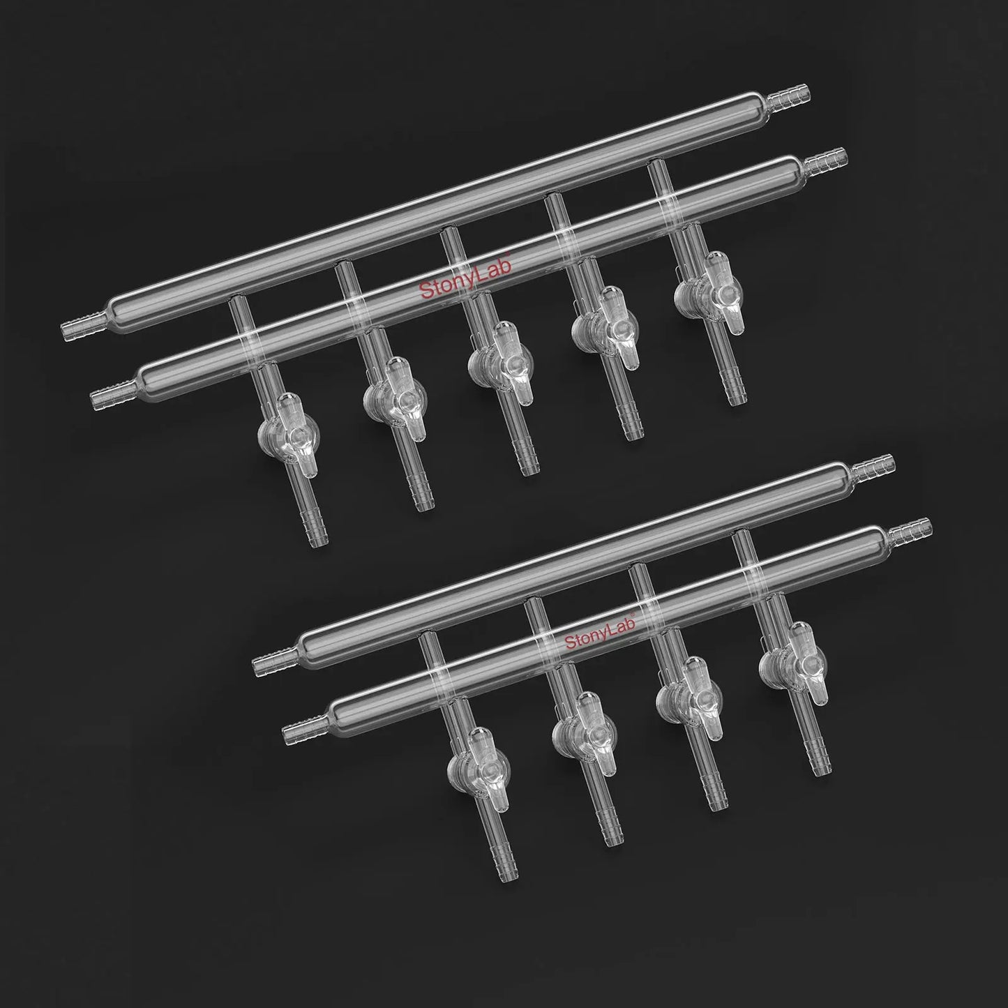 Dual-Manifold with Glass Stopcocks, 4 Ports and 2 Hose Connections Per Bank Double Vacuum Manifold