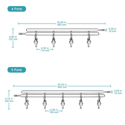 Dual-Manifold with PTFE Stopcocks, 4 Ports and 1 Hose Connection Per Bank Double Vacuum Manifold