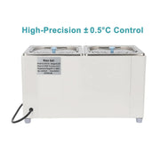 Side view and dimensional layout of the durable StonyLab Dual-Position Magnetic Stirring Water Bath