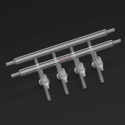 Dual vacuum manifold with 4 glass stopcocks and 2 hose connections per bank for laboratory vacuum control StonyLab