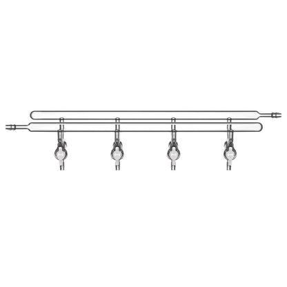 Dual vacuum manifold with 4 PTFE stopcocks and 1 hose connection per bank for laboratory vacuum distribution StonyLab