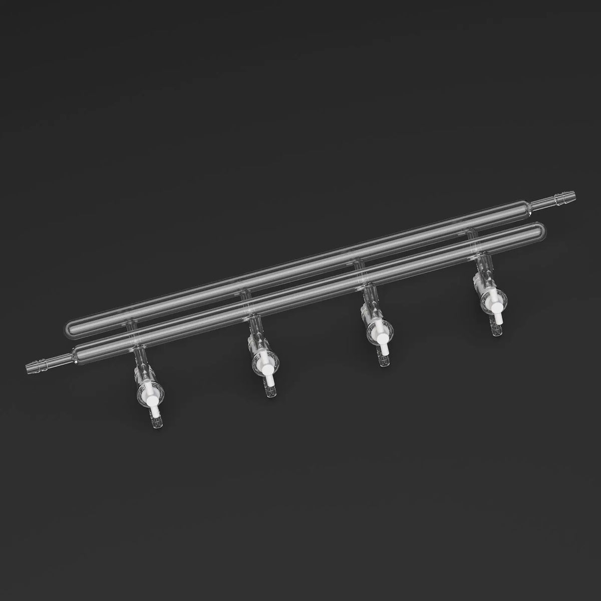 Dual vacuum manifold with 4 PTFE stopcocks and 1 hose connection per bank for laboratory vacuum distribution StonyLab