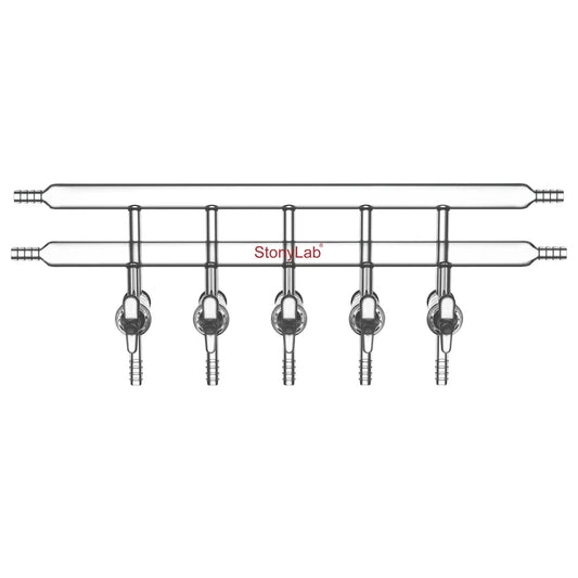 Dual vacuum manifold with 5 glass stopcocks and 2 hose connections per bank for laboratory vacuum control StonyLab