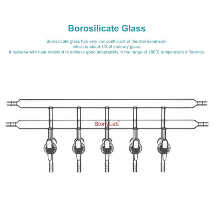 Dual vacuum manifold with 5 glass stopcocks and 2 hose connections per bank for laboratory vacuum control StonyLab