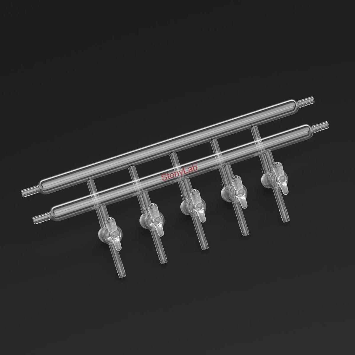 Dual vacuum manifold with 5 glass stopcocks and 2 hose connections per bank for laboratory vacuum control StonyLab