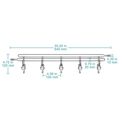 Dual vacuum manifold with 5 PTFE stopcocks and 1 hose connection per bank for laboratory vacuum distribution StonyLab