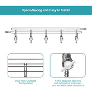 Dual vacuum manifold with 5 PTFE stopcocks and 1 hose connection per bank for laboratory vacuum distribution StonyLab