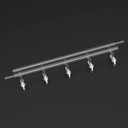 Dual vacuum manifold with 5 PTFE stopcocks and 1 hose connection per bank for laboratory vacuum distribution StonyLab