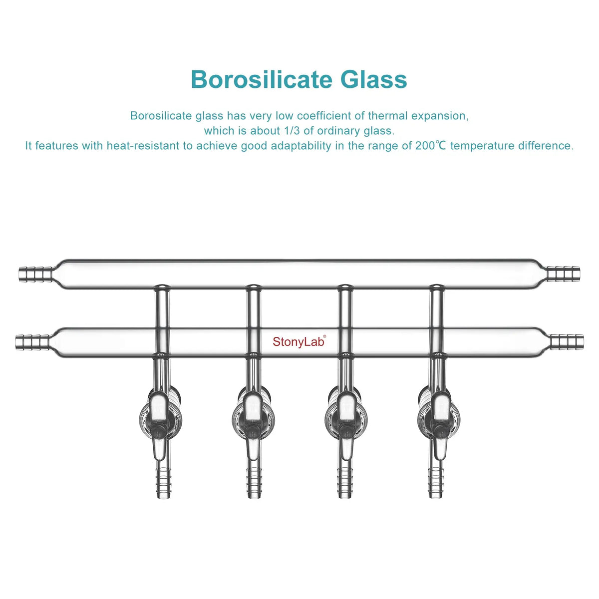 Dual vacuum manifold with 4 glass stopcocks and 2 hose connections per bank for laboratory vacuum control StonyLab