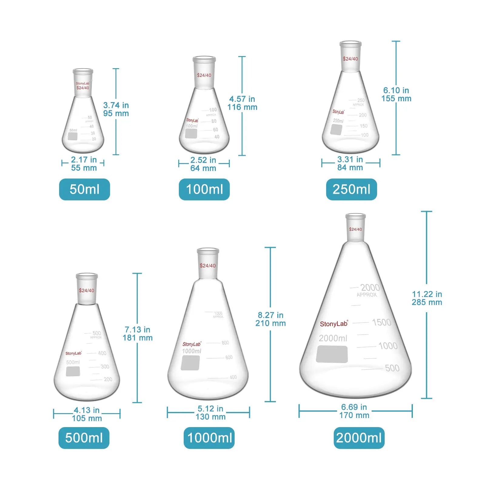 Erlenmeyer Flask 24/40 Joint, Vacuum Rated | StonyLab