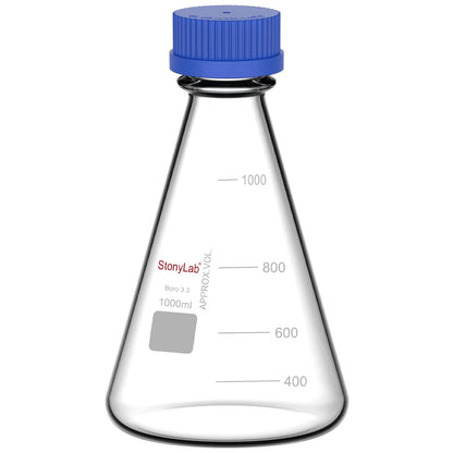 Erlenmeyer Flask with Blue Screw Cap, 100-1000 ml Flasks-Erlenmeyer