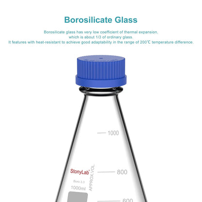 Erlenmeyer Flask with Blue Screw Cap, 100-1000 ml Flasks-Erlenmeyer