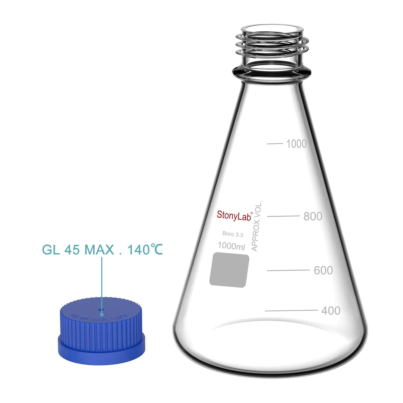 Erlenmeyer Flask with Blue Screw Cap, 100-1000 ml Flasks-Erlenmeyer