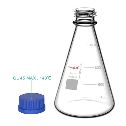 Erlenmeyer Flask with Blue Screw Cap, 100-1000 ml Flasks-Erlenmeyer