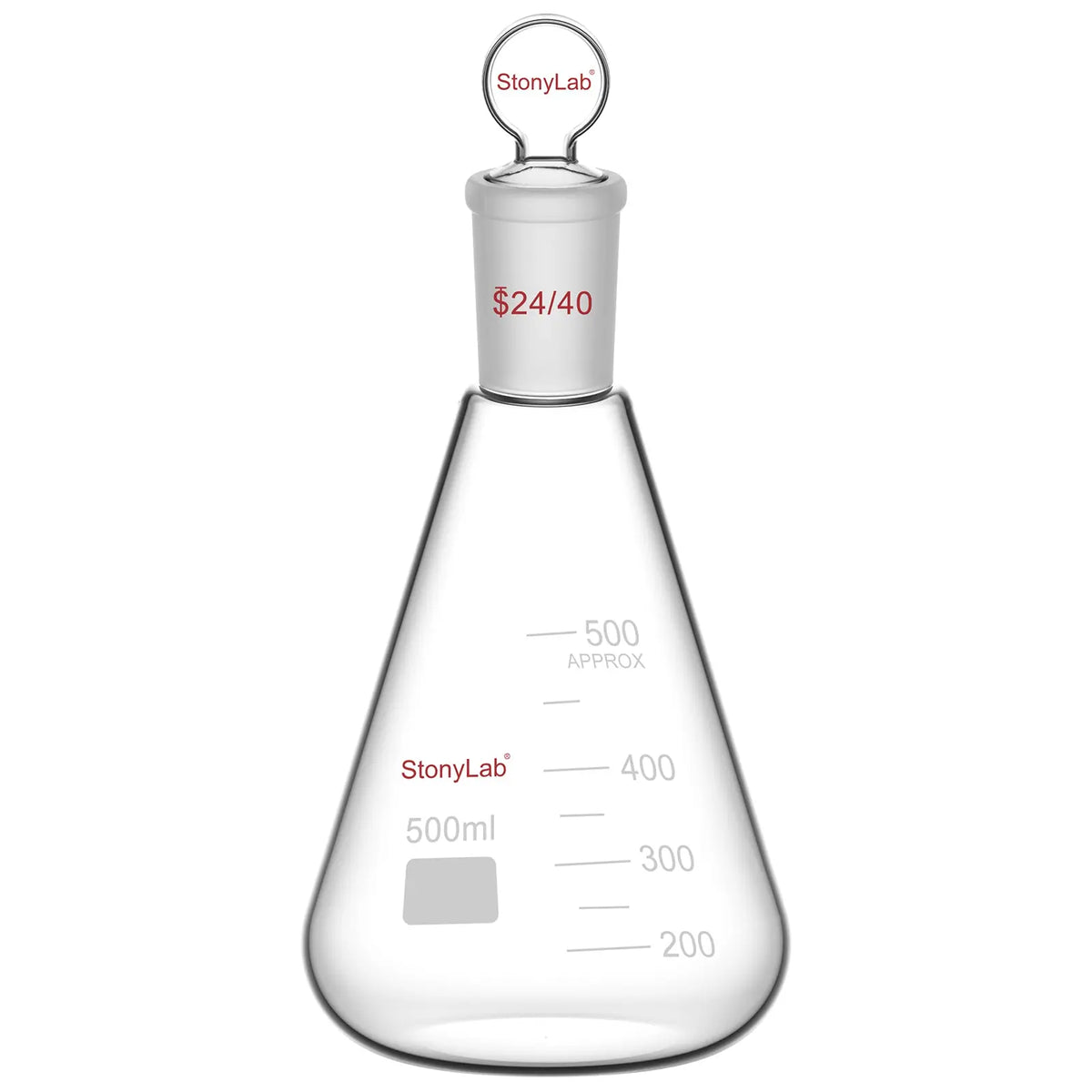 Comprehensive product view and setup components for StonyLab Erlenmeyer Flask with Glass Stopper