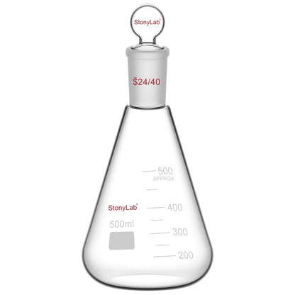Erlenmeyer Flask with Glass Stopper, 24/40 Joint, 50-1000 ml Flasks-Erlenmeyer