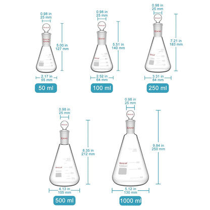 Erlenmeyer Flask with Glass Stopper, 24/40 Joint, 50-1000 ml Flasks-Erlenmeyer