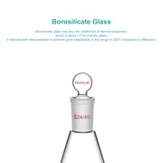 Side view and dimensional layout of the durable StonyLab Erlenmeyer Flask with Glass Stopper