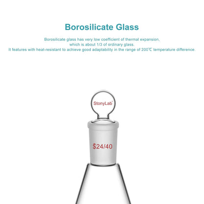 Erlenmeyer Flask with Glass Stopper, 24/40 Joint, 50-1000 ml Flasks-Erlenmeyer