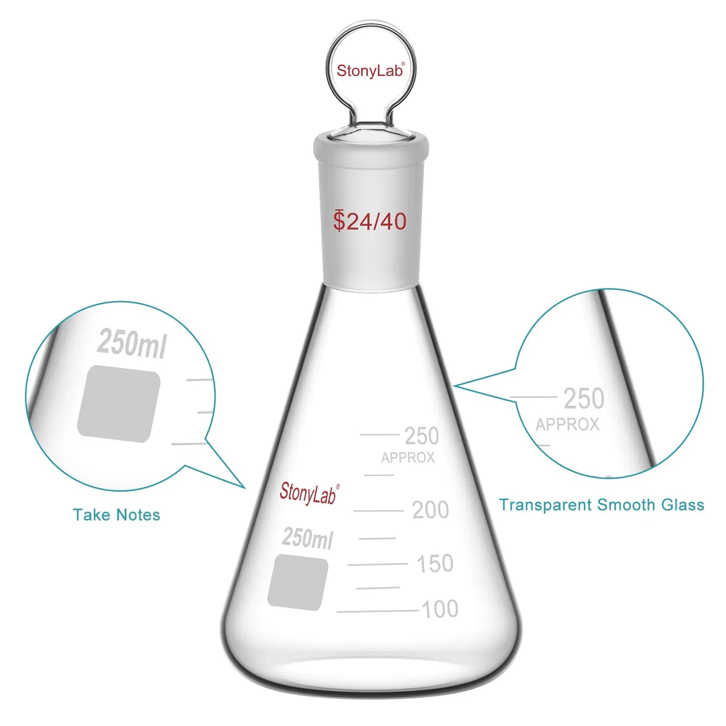 Erlenmeyer Flask with Glass Stopper, 24/40 Joint, 50-1000 ml Flasks-Erlenmeyer