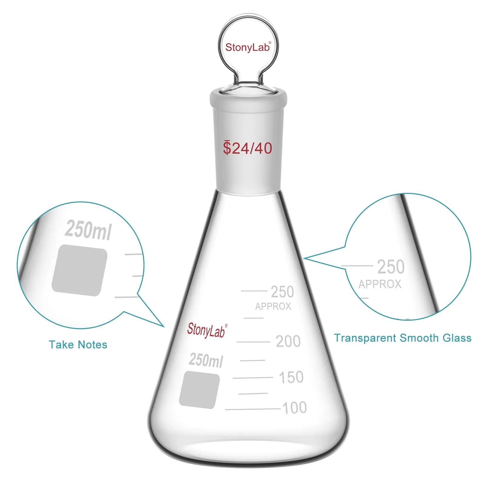 Erlenmeyer Flask with Glass Stopper, 24/40 Joint, 50-1000 ml Flasks-Erlenmeyer