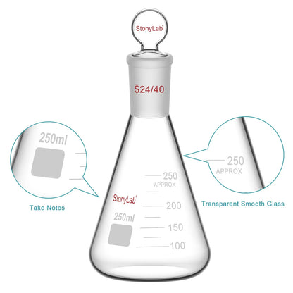 Erlenmeyer Flask with Glass Stopper, 24/40 Joint, 50-1000 ml Flasks-Erlenmeyer