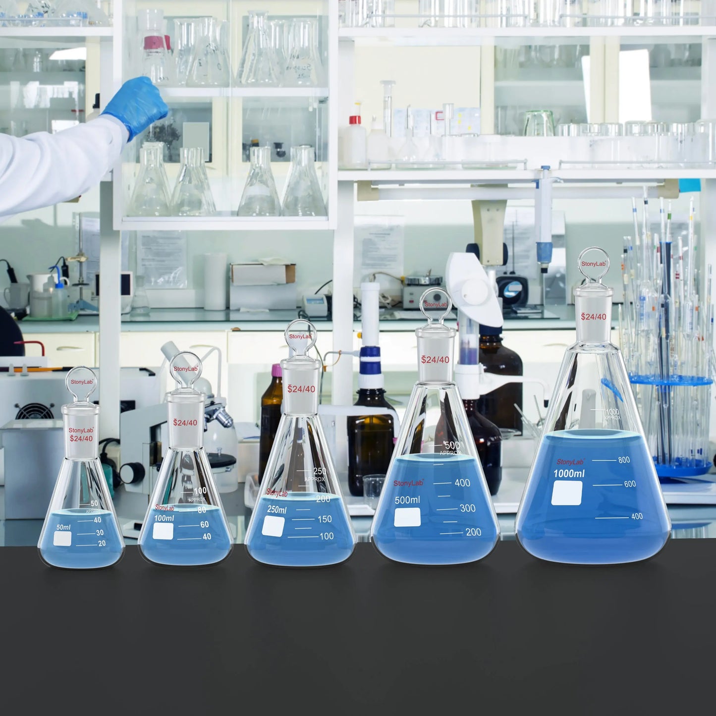 Erlenmeyer Flask with Glass Stopper, 24/40 Joint, 50-1000 ml Flasks-Erlenmeyer