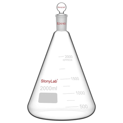 Erlenmeyer Flask with Glass Stopper, 24/40 Joint, 50-2000 ML Flasks-Erlenmeyer